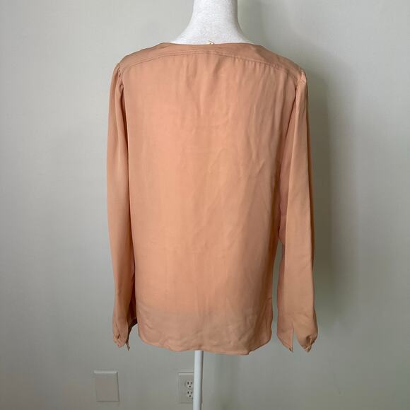 Rebecca Taylor light pink silk long sleeve v-neck top size 12 - Picture 4 of 14